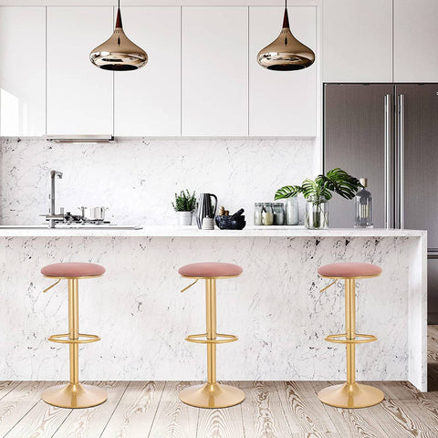 Rootz Luxurious Velvet Bar Stools - Adjustable Counter Stools - Swivel Chairs - Durable & Stable - Comfortable & Ergonomic - Protective Features - 38cm x 61-82cm x 38cm