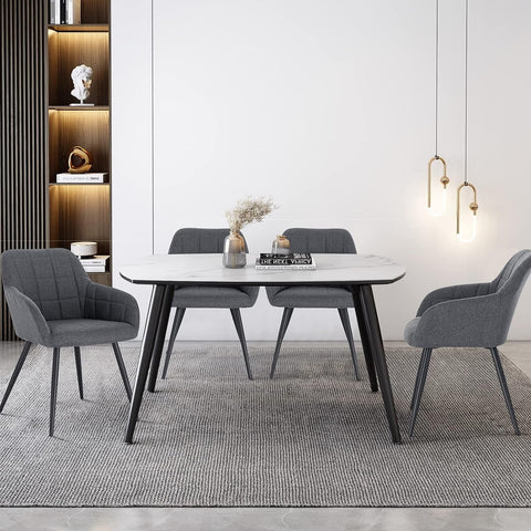 Rootz Set of 4 Dining Chairs - Kitchen Chairs - Modern Seating - Ergonomic Design - Breathable Linen - Floor Protection - 49cm x 43cm x 81cm