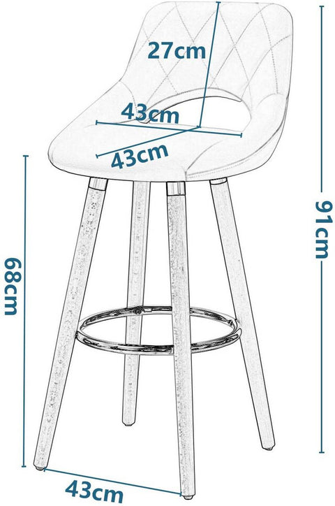 Rootz Faux Leather Bar Stool - Wooden Frame Counter Chair - Comfortable Seating - Durable & Stable - Easy Assembly - 43cm x 43cm x 91cm