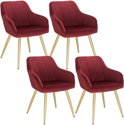 Rootz Set of 4 Velvet Dining Chairs - Golden Legs - Bordeaux - Comfortable, Durable, Easy Assembly - 43cm x 55cm x 81cm