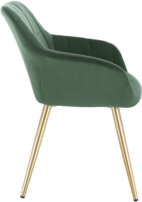 Rootz Set of 4 Velvet Dining Chairs - Elegant Chairs - Golden Metal Legs - Comfortable & Ergonomic - Durable & Stable - Easy Assembly - Dark Green - 43cm x 55cm x 81cm