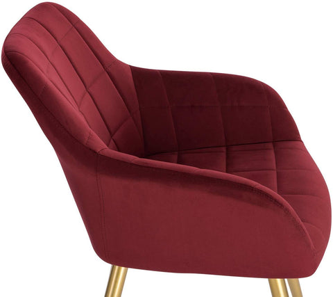 Rootz Set of 4 Velvet Dining Chairs - Golden Legs - Bordeaux - Comfortable, Durable, Easy Assembly - 43cm x 55cm x 81cm