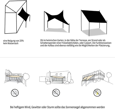 Rootz Sun Sail - Sun Shade - UV Protection Canopy - Up to 93% Sun Protection - White- 3x3x4.25m