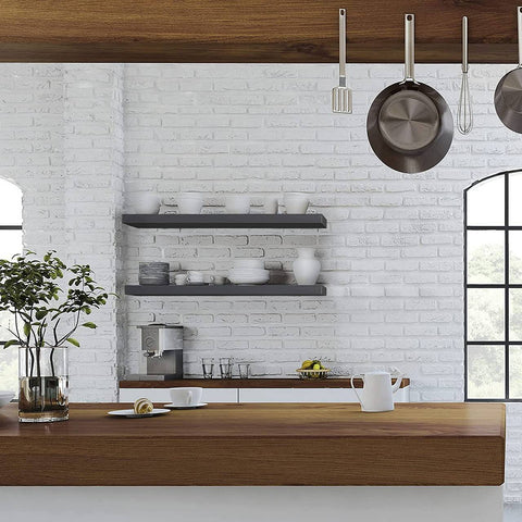 Rootz Set of 2 Wall Shelves - Bookshelves - Display Shelves - Moisture-Resistant, Easy Installation, Holds up to 10kg - Dark Gray - 120x22.9x3.8cm