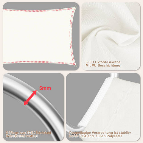 Rootz Sun Sail - Sun Shade - UV Protection Canopy - 95% UV Blockage - White- 2.5x3.5 m - Weatherproof