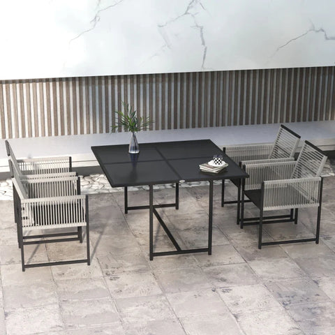 Rootz Garden Furniture Set - Outdoor Dining Set - Weather Resistant - 1 Table - 4 Chairs - Steel-tempered Glass-textline - Light Gray-Black - 48W x 43D x 40H cm