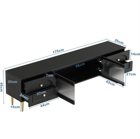 Rootz Lowboard Living Room TV Cabinet - TV Stand - Entertainment Unit - Spacious Storage - 175cm x 35cm x 45cm