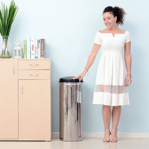 Rootz Stainless Steel Automatic Sensor Rubbish Bin - Touchless Trash Can - Smart Waste Bin - Hygienic, Durable, Convenient - Ø30.5 x H81.5 cm - Stainless Steel, ABS, PP