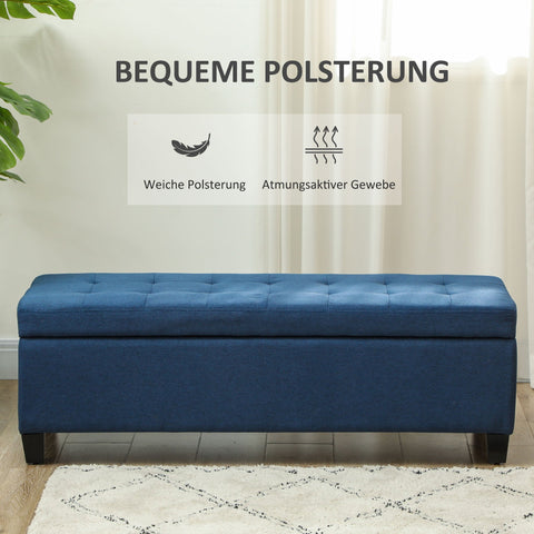 Rootz Blue Storage Bench - Ottoman - Corridor Bench - Button Stitch Elegance - 125.1cm x 48.9cm x 41.3cm