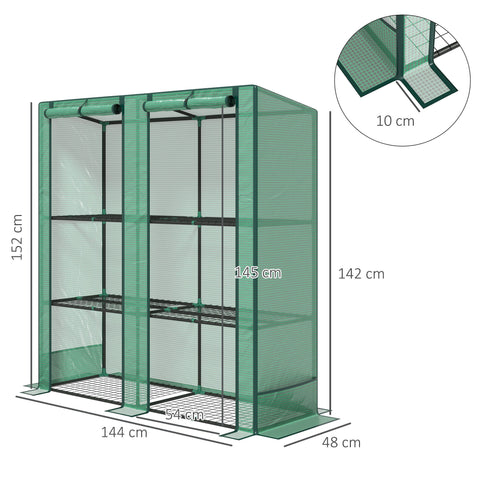 Rootz Mini-Greenhouse with Shelf - Portable Plant House - Tomato Shelter - UV-Resistant Cover - 144 x 48 x 152 cm