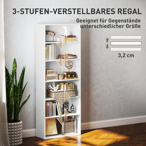 Rootz Bookshelf - Storage Unit - Shelving System - Adjustable Design - Chipboard Material - 60 x 24 x 158.5 cm - White Finish