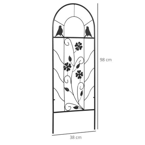 Rootz Set of 2 Garden Metal Trellis - Bird and Clover Decoration - Garden & Patio - Black - 38 x 98 cm