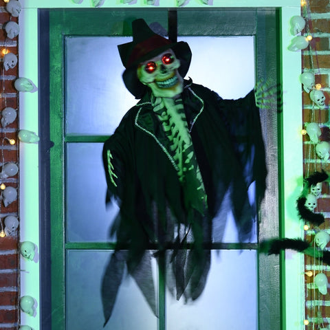 Rootz Halloween-decoratie Spookskelet - Spookachtig skelet - LED-ogen - Verstelbare armen - Bewegingsgeactiveerd draaien - Huilende geluidseffecten - 60 cm x 16 cm x 100 cm