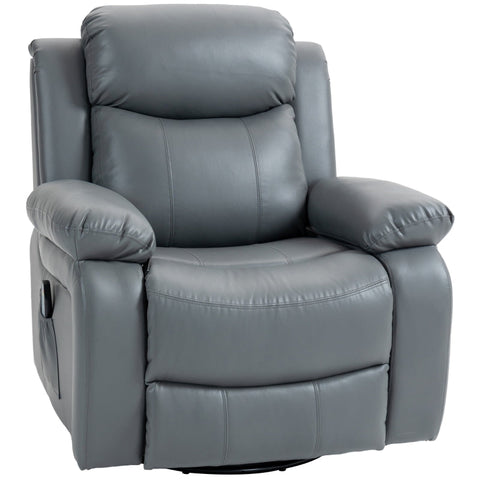 Rootz Massage Chair - Rocking Recliner - Rotatable Chair - 360 Degree Rotation - 8 Vibration Points - Wired Remote - 87cm x 97cm x 104cm - Faux Leather - Gray