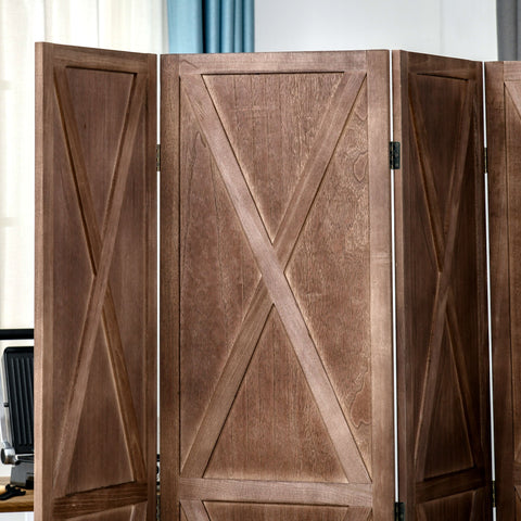 Rootz Interior Screen 4 Panels - Room Divider - Privacy Screen - Country-Chic Style - 182 x 170 cm - Walnut Finish