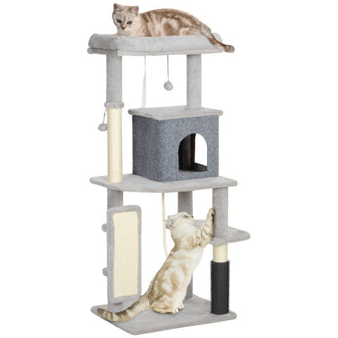 Rootz 52" Cat Tree - Activity Scratching Post - Play Center - Sisal for Claw Care - 55L x 44W x 132H cm - Grey