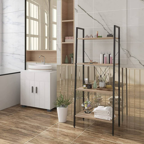 Rootz Corner Shelf Bookcase - Industrial Bookshelf - Rustic Storage Rack - Steel & Wood Construction - 60cm x 35cm x 148cm