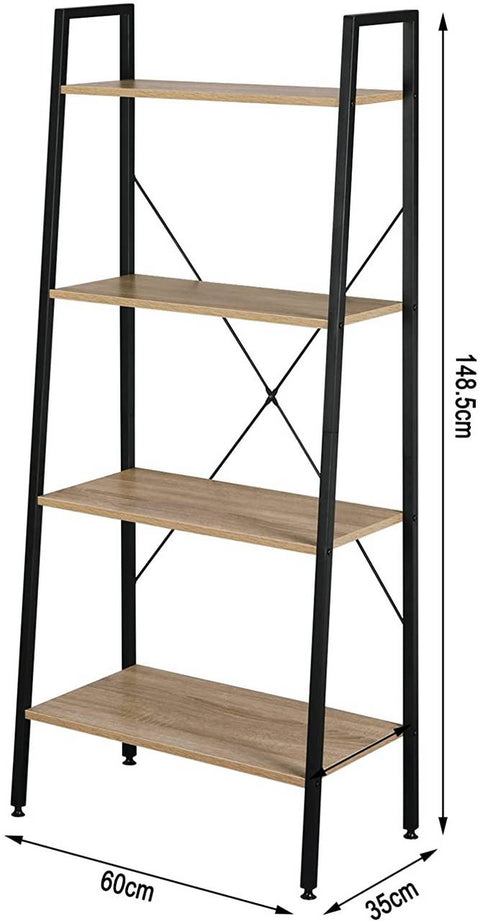 Rootz Corner Shelf Bookcase - Industrial Bookshelf - Rustic Storage Rack - Steel & Wood Construction - 60cm x 35cm x 148cm