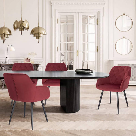 Rootz Set van 4 eetkamerstoelen - Fauteuils met fluwelen bekleding - Ergonomisch en luxueus - Comfortabel, duurzaam, veelzijdig - Metalen frame - Zitting 44 cm x 42,5 cm, hoogte 46,5 cm