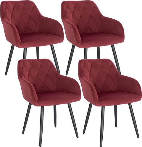 Rootz Set van 4 eetkamerstoelen - Fauteuils met fluwelen bekleding - Ergonomisch en luxueus - Comfortabel, duurzaam, veelzijdig - Metalen frame - Zitting 44 cm x 42,5 cm, hoogte 46,5 cm