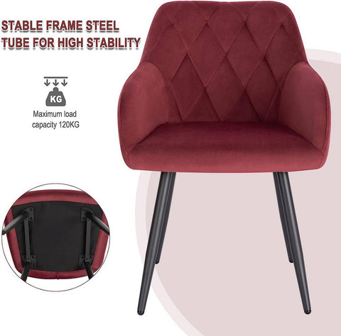Rootz Set van 4 eetkamerstoelen - Fauteuils met fluwelen bekleding - Ergonomisch en luxueus - Comfortabel, duurzaam, veelzijdig - Metalen frame - Zitting 44 cm x 42,5 cm, hoogte 46,5 cm