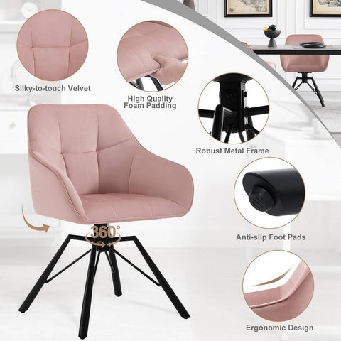 Rootz Swivel Dining Chair - Rotating Chair - Velvet Office Chair - Ergonomic Design - Comfortable Wide Seat - Sturdy Metal Frame - 58.5cm x 82.5cm x 54.5cm