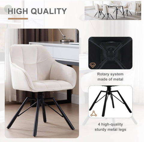 Rootz Swivel Dining Chair - Rotating Chair - Velvet Office Chair - Ergonomic Design - Comfortable Seating - Durable Build - 58.5cm x 82.5cm x 54.5cm
