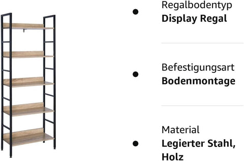 Rootz Standing Shelf - Bookcase - Organizer - Modern Design - 60cm x 27.5cm x 160cm - Mk of MDF Board & Steel - Easy Assembly