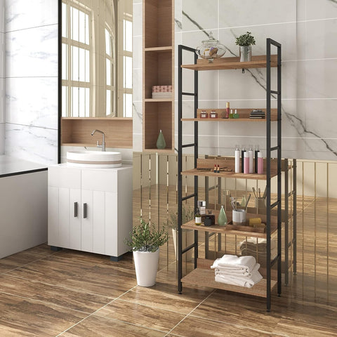 Rootz Standing Shelf - Bookcase - Organizer - Modern Design - 60cm x 27.5cm x 160cm - Mk of MDF Board & Steel - Easy Assembly