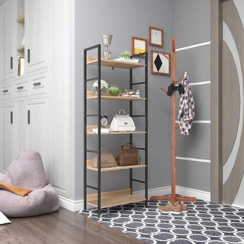 Rootz Standing Shelf - Bookcase - Organizer - Modern Design - 60cm x 27.5cm x 160cm - Mk of MDF Board & Steel - Easy Assembly