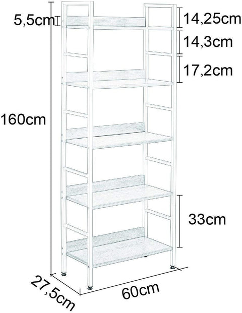Rootz Standing Shelf - Bookcase - Organizer - Modern Design - 60cm x 27.5cm x 160cm - Mk of MDF Board & Steel - Easy Assembly
