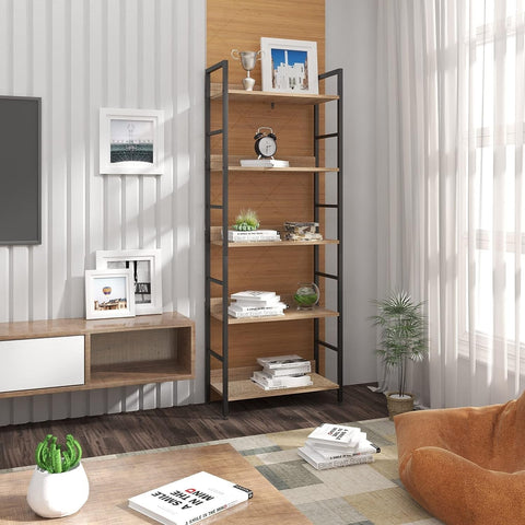Rootz Standing Shelf - Bookcase - Organizer - Modern Design - 60cm x 27.5cm x 160cm - Mk of MDF Board & Steel - Easy Assembly