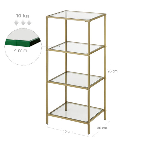 Rootz Stand Shelf - Hard Glass Shelving Unit - Storage Rack - Durable Glass - 40cm x 30cm x 95cm