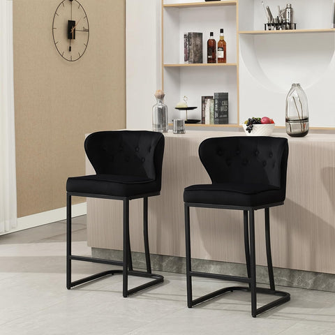 Rootz Velvet Barkruk - Tegenkruk - Gestoffeerde stoel - Comfortabele zitting - Duurzaam metalen frame - Eenvoudige montage - 49 cm x 85 cm x 48,5 cm