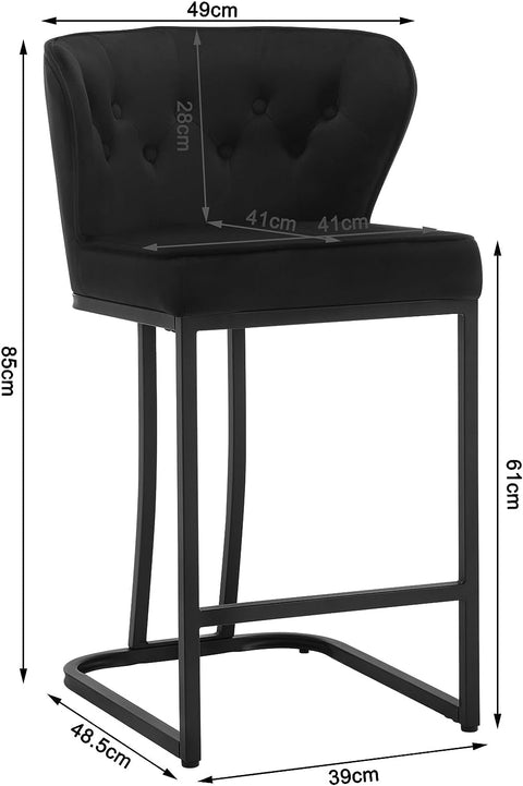 Rootz Velvet Barkruk - Tegenkruk - Gestoffeerde stoel - Comfortabele zitting - Duurzaam metalen frame - Eenvoudige montage - 49 cm x 85 cm x 48,5 cm