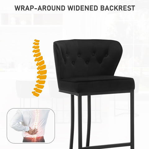 Rootz Velvet Barkruk - Tegenkruk - Gestoffeerde stoel - Comfortabele zitting - Duurzaam metalen frame - Eenvoudige montage - 49 cm x 85 cm x 48,5 cm