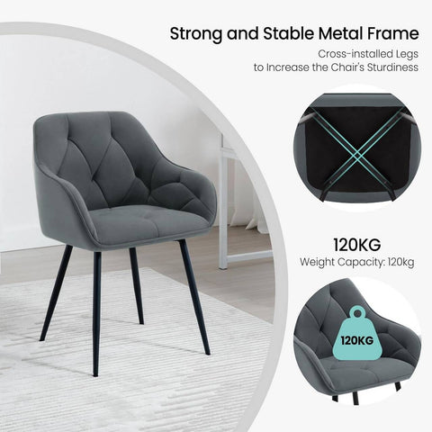 Rootz Velvet Dining Chair - Elegant Chair - Comfortable Seating - Luxurious, Ergonomic, Sturdy - 56cm x 83.5cm x 53cm