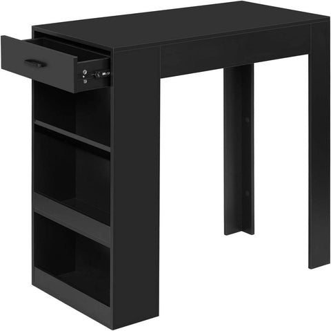 Rootz Standing Bar Table - Kitchen Table - Dining Table with Drawer & Shelves - Scratch-Resistant - 100x100x50cm - Black