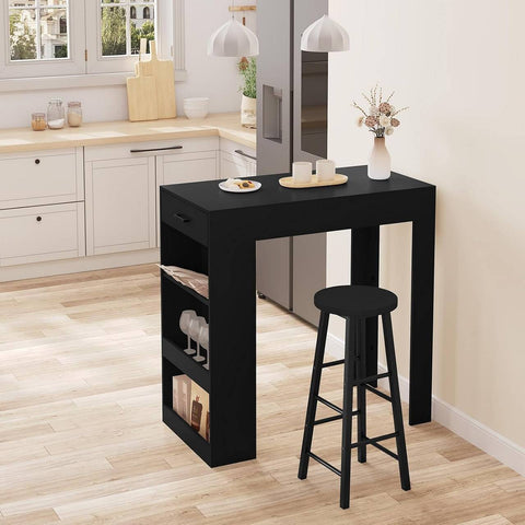 Rootz Standing Bar Table - Kitchen Table - Dining Table with Drawer & Shelves - Scratch-Resistant - 100x100x50cm - Black