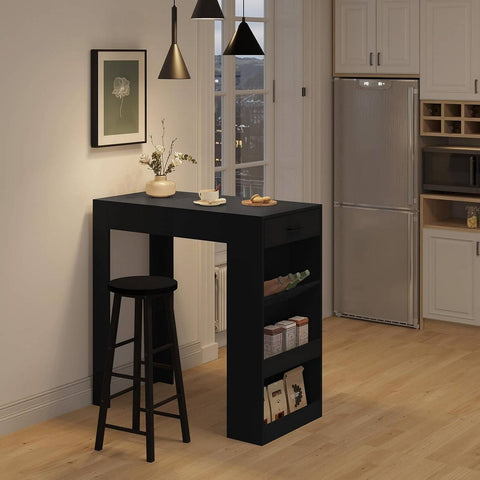 Rootz Standing Bar Table - Kitchen Table - Dining Table with Drawer & Shelves - Scratch-Resistant - 100x100x50cm - Black