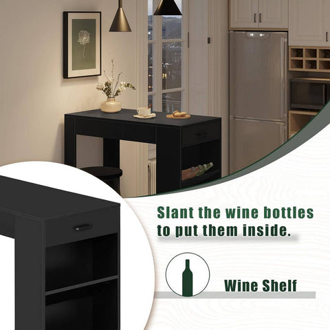 Rootz Standing Bar Table - Kitchen Table - Dining Table with Drawer & Shelves - Scratch-Resistant - 100x100x50cm - Black
