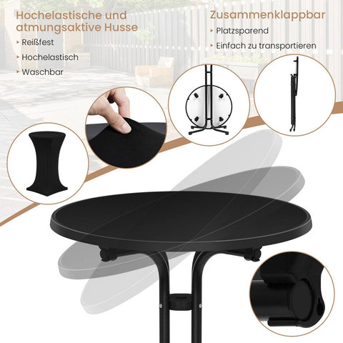 Rootz Foldable Standing Table - Bistro Table - Bar Table - Weatherproof & Round - Metal Pipes - Black - 70cm Diameter x 110cm Height