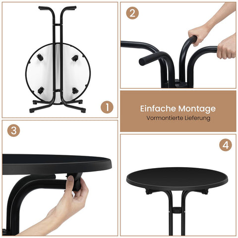 Rootz Foldable Standing Table - Bistro Table - Bar Table - Weatherproof & Round - Metal Pipes - Black - 70cm Diameter x 110cm Height