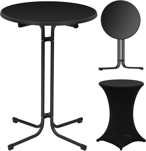 Rootz Standing Table Foldable - High Table - Bar Table - Weatherproof & Space-Saving - 80cm Diameter Table Top - Black Metal Pipes - 90 x 110 x 90 cm