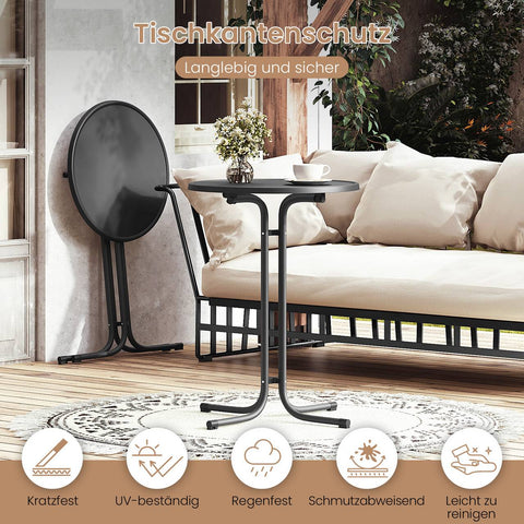 Rootz Standing Table Foldable - High Table - Bar Table - Weatherproof & Space-Saving - 80cm Diameter Table Top - Black Metal Pipes - 90 x 110 x 90 cm