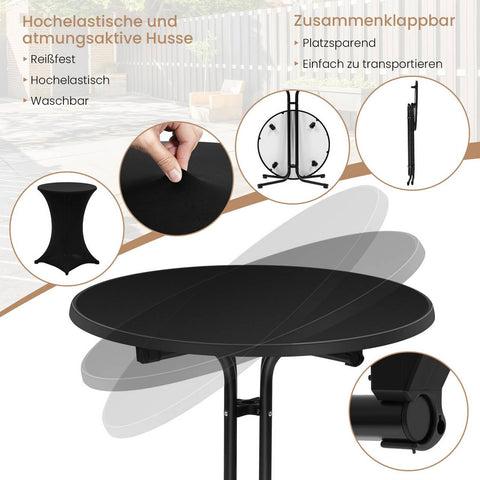 Rootz Standing Table Foldable - High Table - Bar Table - Weatherproof & Space-Saving - 80cm Diameter Table Top - Black Metal Pipes - 90 x 110 x 90 cm