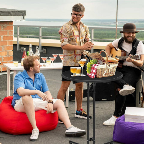 Rootz Standing Table Foldable - High Table - Bar Table - Weatherproof & Space-Saving - 80cm Diameter Table Top - Black Metal Pipes - 90 x 110 x 90 cm