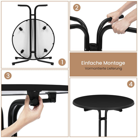 Rootz Standing Table Foldable - High Table - Bar Table - Weatherproof & Space-Saving - 80cm Diameter Table Top - Black Metal Pipes - 90 x 110 x 90 cm