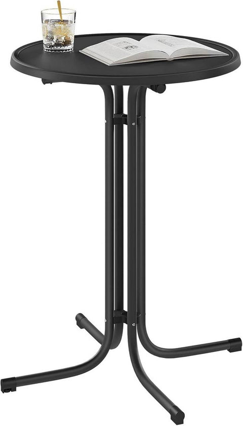 Rootz Standing Table Foldable - High Table - Bar Table - Weatherproof & Space-Saving - 80cm Diameter Table Top - Black Metal Pipes - 90 x 110 x 90 cm
