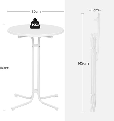 Rootz Foldable Standing Table - Bar Table - Bistro Table - Weatherproof & Sturdy - 80cm Ø White Metal Pipes - Perfect for Indoor & Outdoor Events